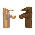 3D illustration isolated two different unsuitable broken rusty v