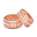 3D illustration isolated two rose gold decorative wedding bands Royalty Free Stock Photo