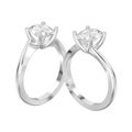 3D illustration isolated two white gold or silver engagement ill