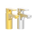 3D illustration isolated two yellow and white gold or silver faucets Royalty Free Stock Photo