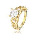 3D illustration isolated yellow gold diamond decorative ring wit Royalty Free Stock Photo