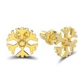 3D illustration isolated yellow gold diamond snowflake stud earrings with shadow Royalty Free Stock Photo