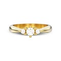 3D illustration isolated yellow gold three stone diamond ring wi Royalty Free Stock Photo