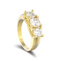 3D illustration isolated yellow gold three stone diamond ring wi Royalty Free Stock Photo