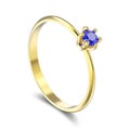 3D illustration isolated yellow gold traditional solitaire engagement diamond ring with blue sapphire Royalty Free Stock Photo