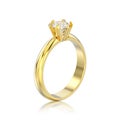 3D illustration isolated yellow gold traditional solitaire engag