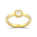 3D illustration isolated yellow gold wedding solitaire round diamond bezel ring with shadow Royalty Free Stock Photo