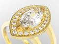 3D illustration isolated zoom macro yellow gold two shanks diamond ring