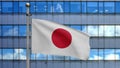 3D illustration Japanese flag in city. Tower with Japan banner blowing soft silk Royalty Free Stock Photo