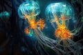 3d illustration of jellyfish in abstract background, digital art., generative ai