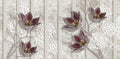 3d illustration, jewelry red flowers, vertical stripes, on beige marble background.
