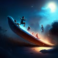 3D Illustration of Kids Playing on a Boat in the Sea generative AI Royalty Free Stock Photo