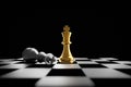 King golden chess standing on chess board concept of business strategic plan and professional organization