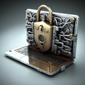 3d illustration of laptop security concept with padlock and lock on it
