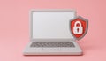 3D laptop with security lock shield icon Royalty Free Stock Photo