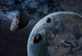 3D Illustration of large asteroids