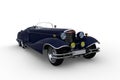 3D illustration of a large dark blue vintage open top car isolated on a white background Royalty Free Stock Photo