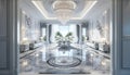 white living room designed in a contemporary style. The room is dominated by an elegant gray marble tile. AI Generated Royalty Free Stock Photo