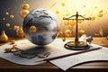 3d illustration of law and justice concept with globe and scales of justice, Intellectual Property Copyright for copyrighted Royalty Free Stock Photo