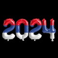 3d illustration of letter about new year 2024 with balloons on color Republika Srpska flag