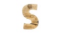 3D illustration LETTER S timber wood alphabet font isolated on white design element