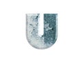 3D illustration, letter U blue color rusty iron metal alphabet, isolated design element