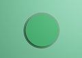 3D illustration of a light, pastel green circle podium or stand top view flat lay product display minimal, turquoise gray