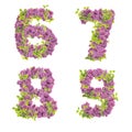 3D illustration of Lilac flowers alphabet - digits 3-5