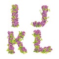 3D illustration of Lilac flowers alphabet - letters I-L