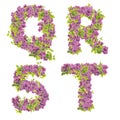 3D illustration of Lilac flowers alphabet - letters Q-T