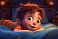 3d illustration of a little boy lying in his bed at night Ai Generative