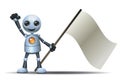 3d illustration of little robot business hold big white flag