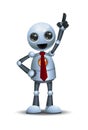 3d illustration of little robot business pointing finger to sky