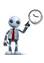 3d illustration of little robot business pointing to the clock