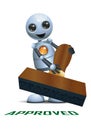 3d illustration of little robot business thumb up while holding stamp of approval Royalty Free Stock Photo