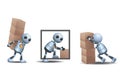 3d illustration of little robot business working together fill the boxes into storage Royalty Free Stock Photo