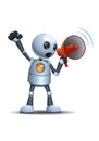 3d illustration of little robot business yelling motivation using mega phone