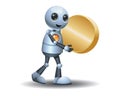 3D illustration of a little robot carying golden coin Royalty Free Stock Photo