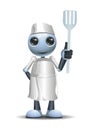 3D illustration of a little robot chef hold a spatula ready to grill