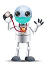 3D illustration of a little robot doctor ready to examine covid-19 patient