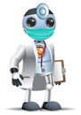 3D illustration of a little robot doctor ready to examine covid-19 vaccine