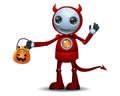 3D illustration of a little robot on halloween satan costume