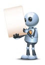 3d illustration of little robot hold besides blank sign communication in shy Royalty Free Stock Photo