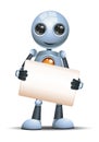 3d illustration of little robot hold blank sign communication on chest