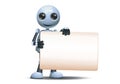 3d illustration of little robot hold blank sign communication on horizontal view