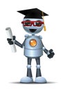 3d illustration of little robot hold certificate representing educational graduation