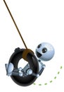 3d illustration of  little robot the kids playing tire swing Royalty Free Stock Photo