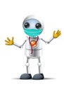 3D illustration of a little robot medic warning about pandemic covid-19