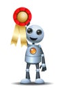 3d illustration of little robot proud achieve medal award