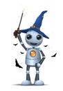 3d illustration of little robot witch extraordinary character